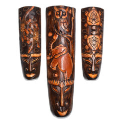 Üçlü Mask Seti Baykuş Fil Ahşap Duvar Objesi Yüz Surat Maske