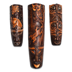 Üçlü Mask Seti Baykuş Kertenkele Ahşap Duvar Objesi Yüz Surat Maske