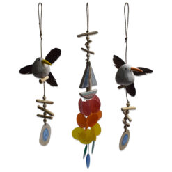 Askılı Üçlü Set Rüzgar Gülü Çanı Kuş Yelkenli Deniz Kabuğu Balkon Bahçe Dekoru