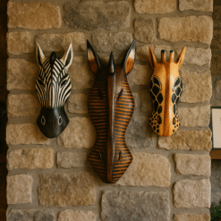 Üçlü Mask Seti Zebra Zürafa Ahşap Duvar Objesi Maske