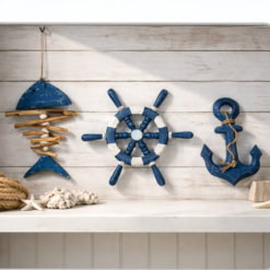 Kılçık Balık Dümen ve Çapa Seti Deniz Temalı Ahşap Duvar Dekoru