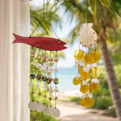 İkili Rüzgar Çanı Seti Balık Sedef Deniz Kabuğu Bahçe Balkon Süsü