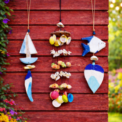 Rüzgar Çanı Seti Hindistan Cevizi Yelkenli Balık Balkon Bahçe Dekoru